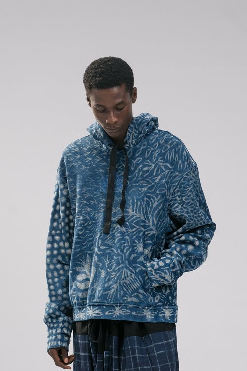 Egba Post-Adire Astral Foliage Hoodie in Loopback Cotton